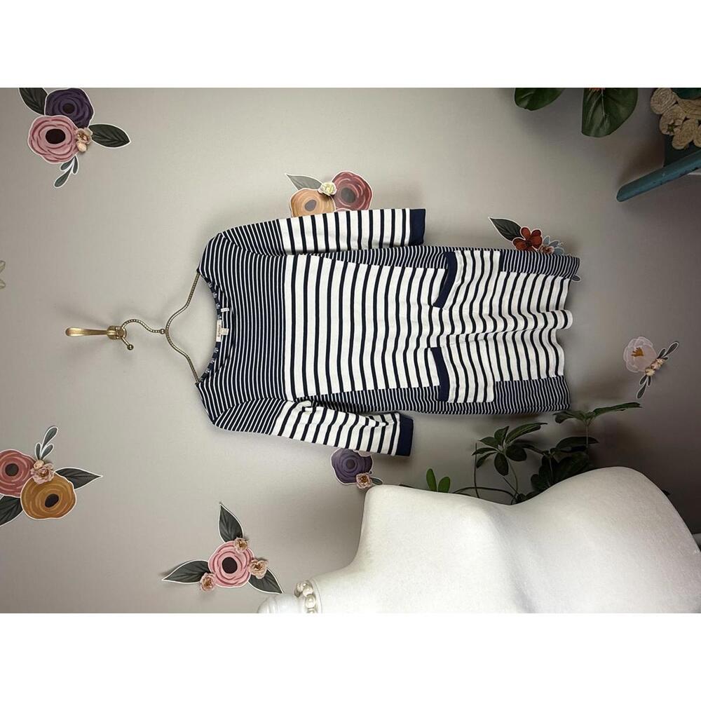 Barbour Blue and Gray Striped Rief 3/4 Sleeve Midi Pocket Dress - Size - 4